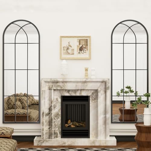 Dewfig Arched Full Length Mirror, 65"x 22" Windowpane Floor Mirror, Black - Image 4
