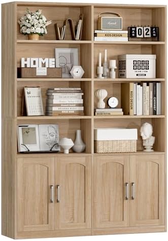 FACBOTALL Bookshelf and Bookcase with Doors, Double Wide Large Bookshelves by FACBOTALL