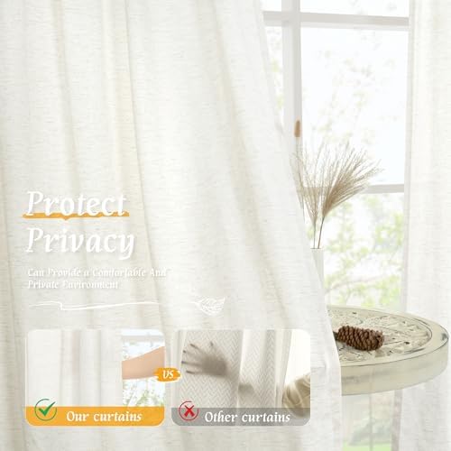 LAMIT Natural Linen Curtains 72 inch Length for Living Room, 2 Panels - Image 5