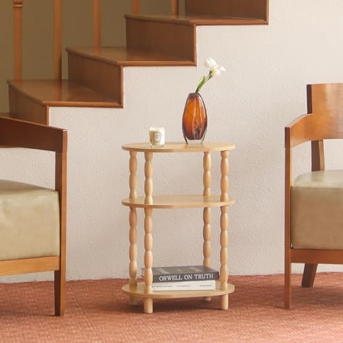MaxSmeo End Table with Charging Station, Small Oval Side Table for Small Spaces, Modern Accent Table Night Stand with Charging Station for Living Room, Bedroom, Natural - Image 2