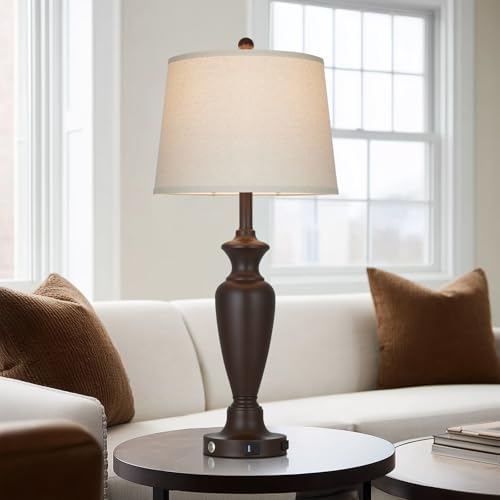 Cinyirong 30" Tall Metal Table Lamps Set of 2, Touch Control Bedside Lamps for Bedroom Nightstand, 3-Way Dimmable Farmhouse Lamp for Living Room with Charging Ports, Brown (2 LED Bulbs Included) - Image 5