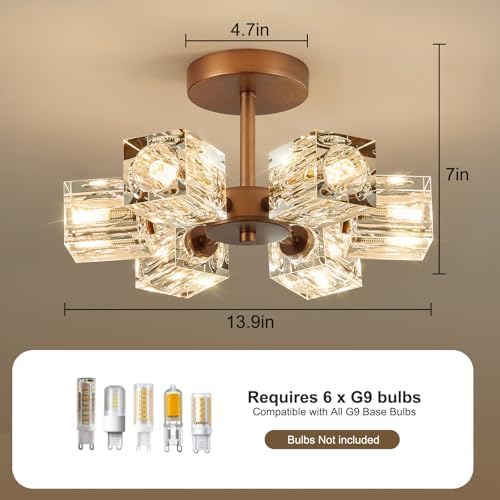 Crystal Antique Semi Flush Ceiling: Vintage Bronze Brass Sputnik Chandelier - Image 2