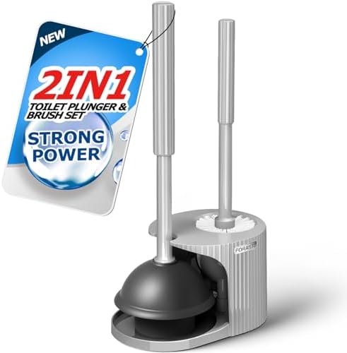 FORASTO 2 in 1 Toilet Plunger and Brush Set,Extended Handle Plunger,Toilet Bowl Brush Plunger Set,Bathroom Cleaning Tools,Cleaning Brush,Toilet Brush Plunger Combo,Charcoal Gray（20.8inch） by FORASTO