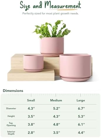 LE TAUCI Ceramic Pots for Plants, 4.3+5.3+6.8 Inch, Set of 3, Pink - Image 6