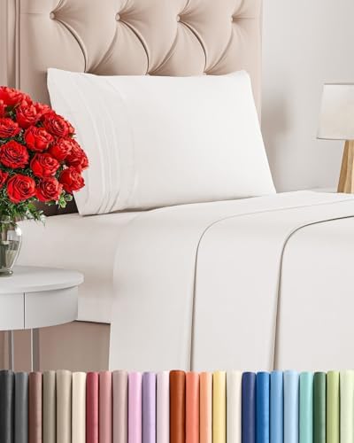 Twin Size 3 Piece Sheet Set - Breathable & Cooling Sheets - Antique White by CGKUnlimited