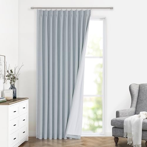 Vision Home Blue Fog Pinch Pleated Full Blackout Curtains Linen Blended Room Darkening Window Curtains 102 inch for Living Room Bedroom Thermal Insulated Pinch Pleat Drapes with Hooks 60" Wx102 Lx1 by VisionHome