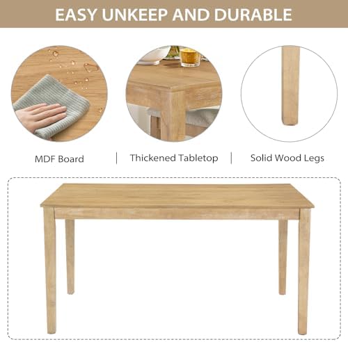 Zevemomo 7-Piece Wood Dining Table Set with 6 Chairs, Natural Wood Color - Image 3
