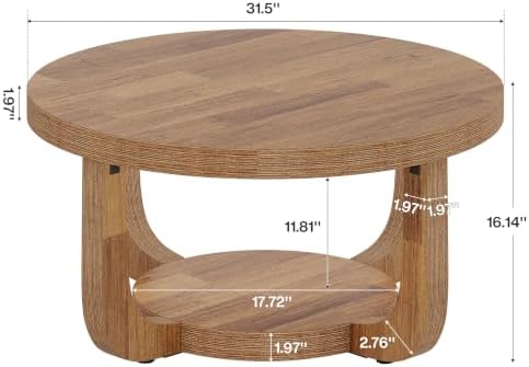 Tribesigns Round Coffee Table, 2-Tier Circle Coffee Table with Storage, Modern Wooden Accent Center Table for Living Room, Thick Tabletop & Base (Rustic Brown) - Image 2