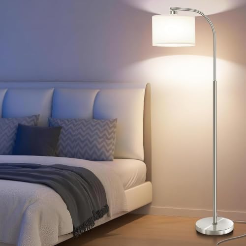 Floor Lamp for Living Room,Modern Standing Lamps with 9W LED Bulb,65'' Silver Tall Floor Light with Fabric Shade,3 Color Temperatures Tall Lamp for Bedroom Office Study Room Corner Dining Room - Image 7
