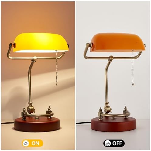 Bankers Lamp Traditional Orange Desk Lamp Solid Wood Pull Chain Switch - Image 2