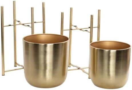 CosmoLiving by Cosmopolitan Metal Dome Planters, Set of 2, 19", 22"H, Gold - Image 2
