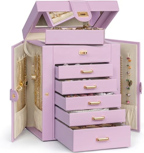 AKOZLIN 6-Tier Jewelry Box Organizer 5 Drawers Storage Purple Regular - Image 7