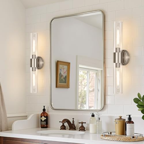 Wall Sconces Set of Two, Brushed Nickel Bathroom Sconces Wall Lighting with Clear Glass, Hardwired Modern Sconces Wall Decor Set of 2 for Bathroom Mirror Bedroom Living Room Hallway - Image 6