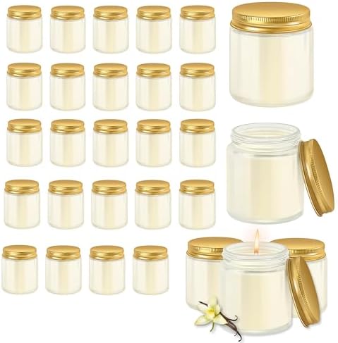 24 Pcs 4 Oz Mason Jar Candles, Vanilla Scented Soy Candles Bulk Set for Stress Relief and Relaxation, Great Favors for Wedding, Christmas, Housewarming Gifts (Gold, Vanilla, 24) by Unknown