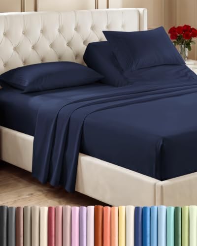 Flex Top Split Head King 4 Piece Sheet Set - Soft & Breathable - Navy Blue by CGKUnlimited
