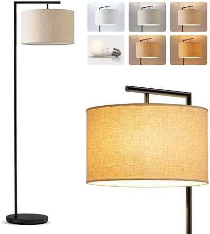 Brightech Montage Modern Floor Lamp - LED Standing Lamp with Tan Shade for Living Rooms & Offices - Bedroom Reading Light - Tall Corner Pole Lamp for Contemporary Home Decor - Black by Brightech