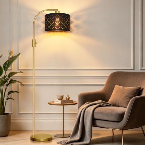 Nintiue Dimmable Floor Lamp, 1200 Lumens LED Edison Bulb Included, Arc Gold Floor Lamps for Living Room Modern Standing Lamp with Black Grid Shade - Image 7