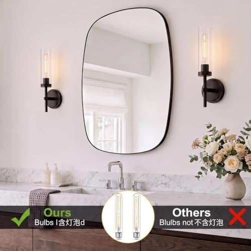 SANTOSTOCK Black Wall Sconces Set of Two, Hardwired Bathroom Vanity Sconces Wall Lighting with Clear Glass Shade, Modern Farmhouse Wall Mount Lights for Mirror Bedroom Living Room Hallway Entryway - Image 2