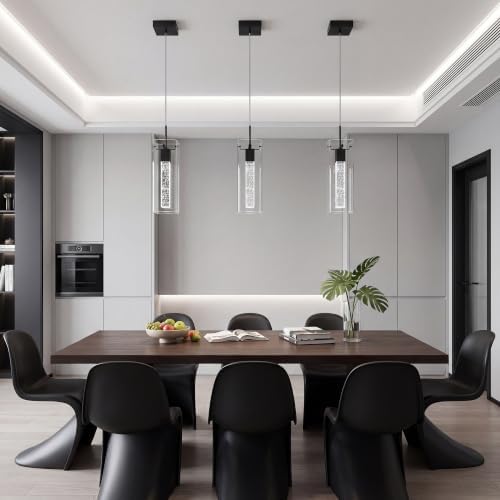 LED Crystal Pendant Lights for Kitchen Island, Matte Black, 3 Pack - Image 7