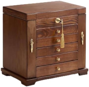 Sintuff 6 Layer Solid Wood Jewelry Box Lockable with Mirror Gift for Women by Sintuff