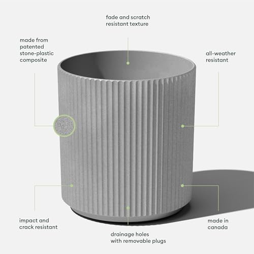 Veradek Mason Series Demi Planter - Large Round Planter for Indoor or Outdoor Patio/Balcony | Made from Plastic & Concrete with Drainage Holes | Modern Décor for Flowers, Trees, Tall Plants - Image 2