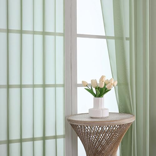 OWENIE Sage Green Sheer Curtains 108 Inch 2 Panels for Living Room 59" Wide - Image 2