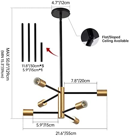 RUIYEY Modern Chandeliers for Dining Room, Black and Gold Chandelier Ceiling Light Fixture 6-Light Sputnik Chandeliers Mid Century Chandeliers for Living Room,Kitchen Island,Bedroom,Foyer - Image 2