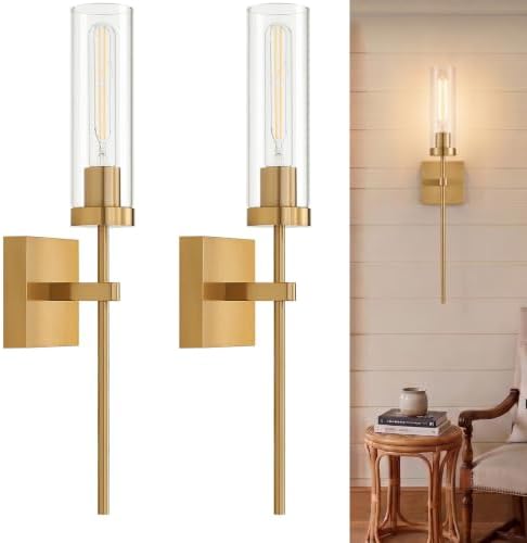 Wireless Wall Sconces with Remote Control, Brushed Gold Battery Operated Wall Sconce Set of 2, Dimmable Rechargeable Wall Decor Lights for Living room Dining room Bathroom Bedroom Hallway Stairwell by SANTOSTOCK