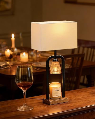 PoKat Electric Candle Warmer Lamp Black, Candle Lamp Warmer with Timer Dimmer & Wood-Like Base, Wax Light Warmer Lamp Jar Candles, Farmhouse Table Lamp for House Warming New Home Decor, Bulb Included by Pokat