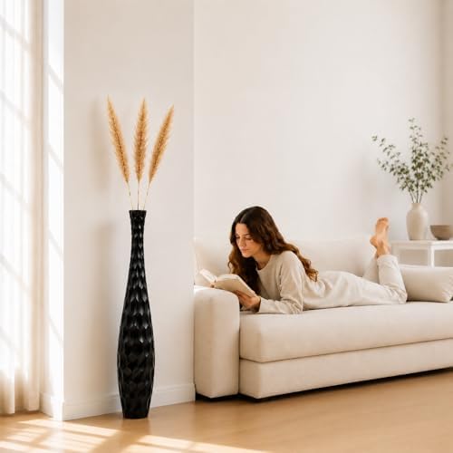 Leewadee Large Floor Vase 34 inches Mango Wood for Pampas Grass, Dried Flowers - Image 2
