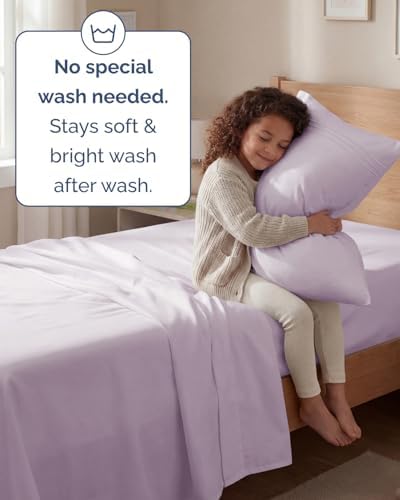 Twin Size 3 Piece Sheet Set - Breathable & Cooling Sheets - Light Lavender - Image 6