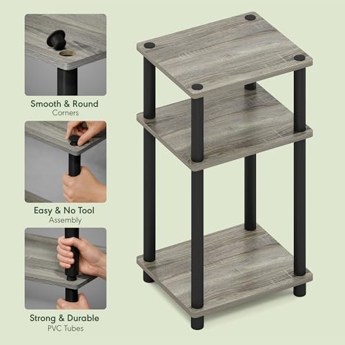 Furinno JUST Toolless 3-Tier Side Table Set of 2, Open Shelf, French Oak - Image 4