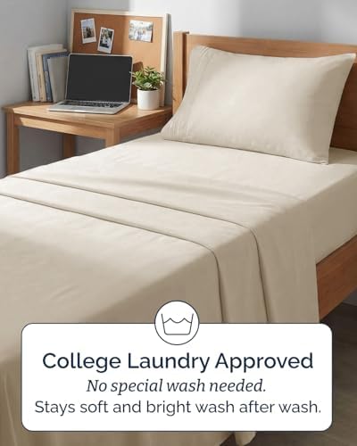 Twin XL 3 Piece Sheet Set - College Dorm Room Essentials - Wheat - Image 6