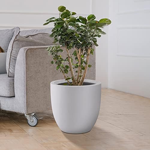 Kante 10 Inch Dia Round Concrete Planter, Indoor Outdoor Large Plant Pot with Drainage Hole and Rubber Plug for Home Patio Garden, Pure White - Image 3