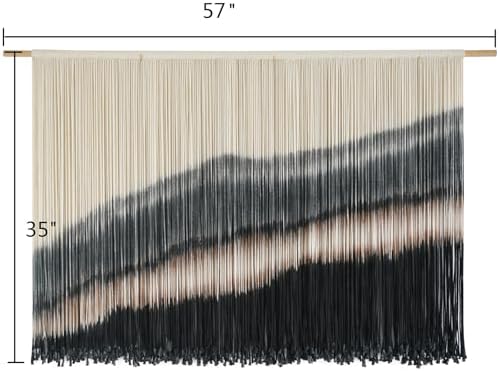 Jakalin Macrame Wall Hanging Black Dip Dye Fiber Tapestry Handmade 57"x35" - Image 5