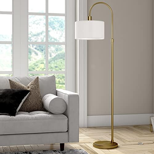 Veronica Arc Floor Lamp with Fabric Shade in Brass/White - Image 2