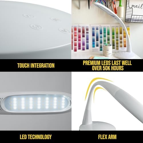 Two Task Lamp, 12W Adjustable Desk Lamp, Dimmable LED Light with Custom Color Temperature for Desk, Office, Bedroom, Living Room, Modern Design for Work, Study, Reading Needs, (White) - Image 6