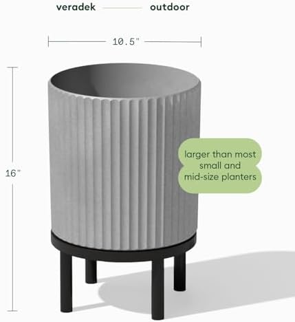 Veradek Demi Series Round Planter w/ Stand for Porch/Patio | Durable Plastic-Concrete & Wooden Stand | Modern Décor for Tall Plants, Flowers - Image 2