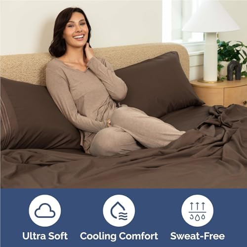 Full Size 4 Piece Sheet Set - Comfy Breathable & Cooling Sheets - Brown - Image 4