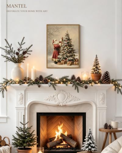 InSimSea Vintage Winter Christmas Decor, Santa with Gifts Tree Framed Art - Image 3