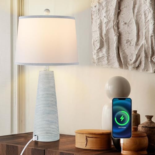 Terpsichore Nightstand Lamp Desk Lamp Vintage Bedside Lamps Set of 2 Rustic Farmhouse Table Lamps 3 Way Dimmable Light,Suitable for Living Room Bedroom,with Linen Shade LED Bulb,USB A+C Port - Image 3