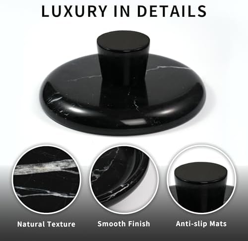 Marble Fruit Bowl for Kitchen - 9.9" Black Decorative Stone Pedestal Bowls for Home Decor, Footed Fruits Holder For Dining Table Counter Organization - Image 4