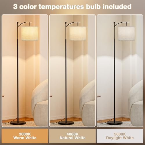 Ambimall 60" Floor Lamp for Living Room with 3 Color Temperatures, Adjustable Grey Shade with Black Pole, Tall Lamp for Bedroom Office Classroom Dorm Room, 9W Bulb Included - Image 3