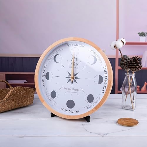Planeteco Moon Master - Precision Lunar Phase Wall Clock - Accurate Moon Tracking & Easy-to-Read Dial for Lunar Cycle - Stylish Round Moon Phase Clock - Celestial Home Decor - Natural Stain - Image 5