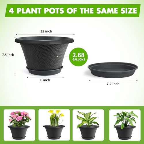 Quarut 12 Inch Pots for Plants,4 Pack Large Flower Pots with Drainage Hole - Image 4
