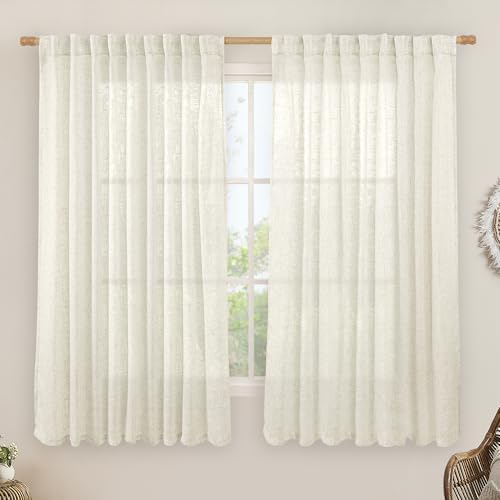 LAMIT Light Filtering Natural Linen Curtains 63 inches Long 70 x 63 Inch by LAMIT