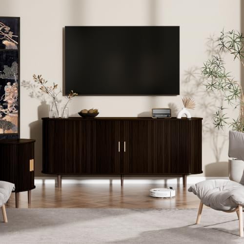 71" Sideboard Buffet Cabinet with Storage,Large Credenza with Sliding Doors and 1 Drawer,Mid Century Modern Coffee Bar Cabinet with Adjustable Shelves for Dining Room,Kitchen,Living Room (Dark Walnut) - Image 6