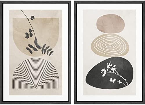 SIGNWIN Framed Canvas Print Wall Art Set Forest Flower Pastel Watercolor Polygons Abstract Nature Illustrations Modern Art Decorative Contemporary for Living Room, Bedroom, Office - 24"" x36 x2 Black by SIGNWIN