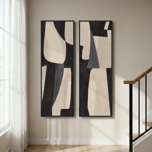 Framed Black Beige Abstract Long Vertical Wall Art for Living Room, 2 Piece - Image 4