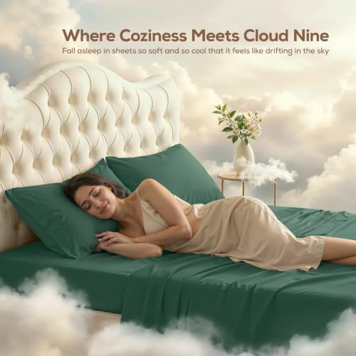 Cal King Sheets Set, 4 Pieces 16" Deep Pocket Bed Sheets, Emerald Green - Image 4